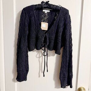 HYFVE Black Pointelle Crochet Crop Top NWT